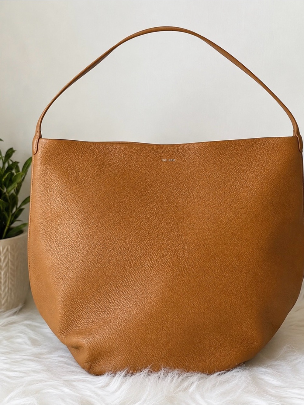 The Row Pebbled Shoulder Bag in Tan